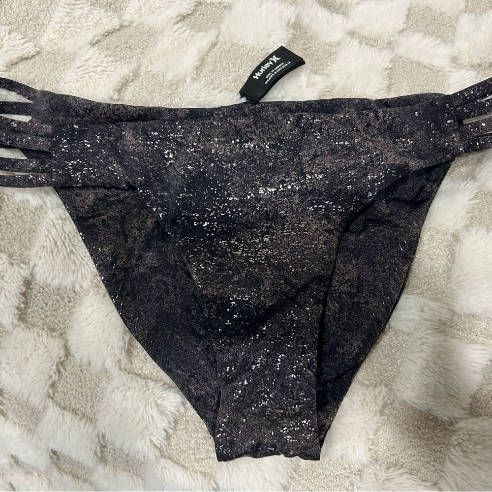 Hurley Women's Black Silver Gray Sparkly Quick Dry Max Mod Surf Bikini Bottom XL
